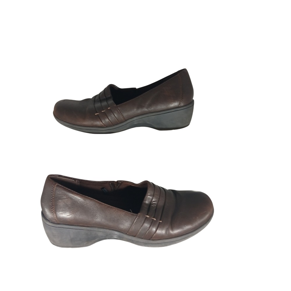 Bass Eleanor Leather Wedge Loafers 7.5M Brown Pleated Slip On Shoes